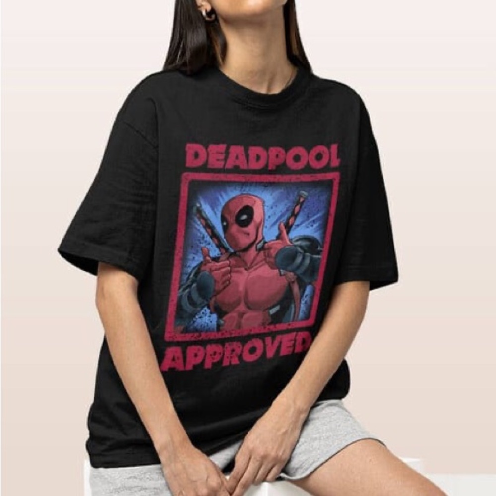 Marvel Deadpool Approved Loose fit Black T-Shirt Size Small